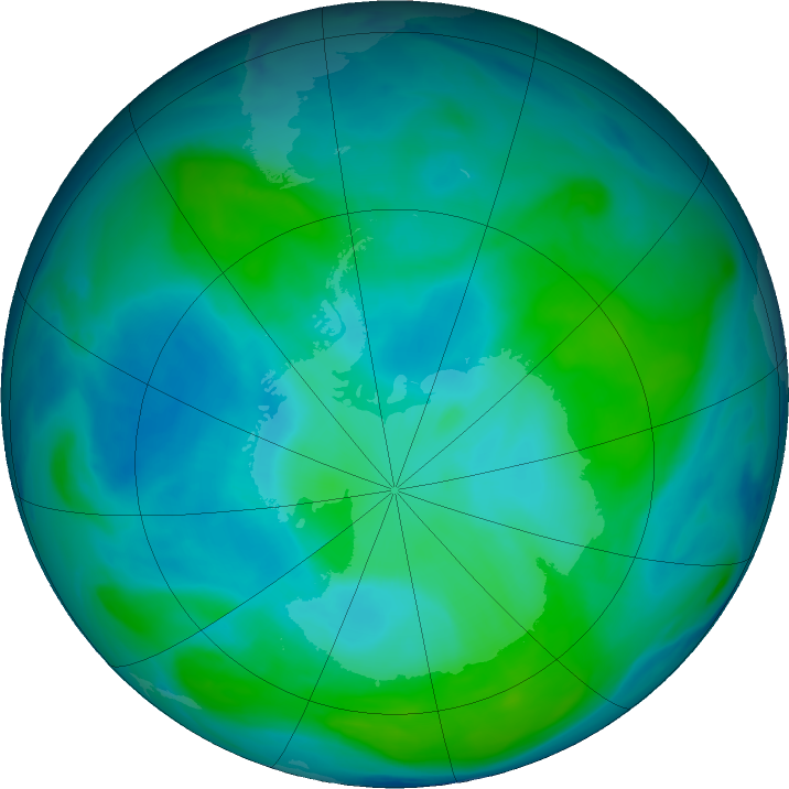 Antarctic ozone map for 29 January 2017